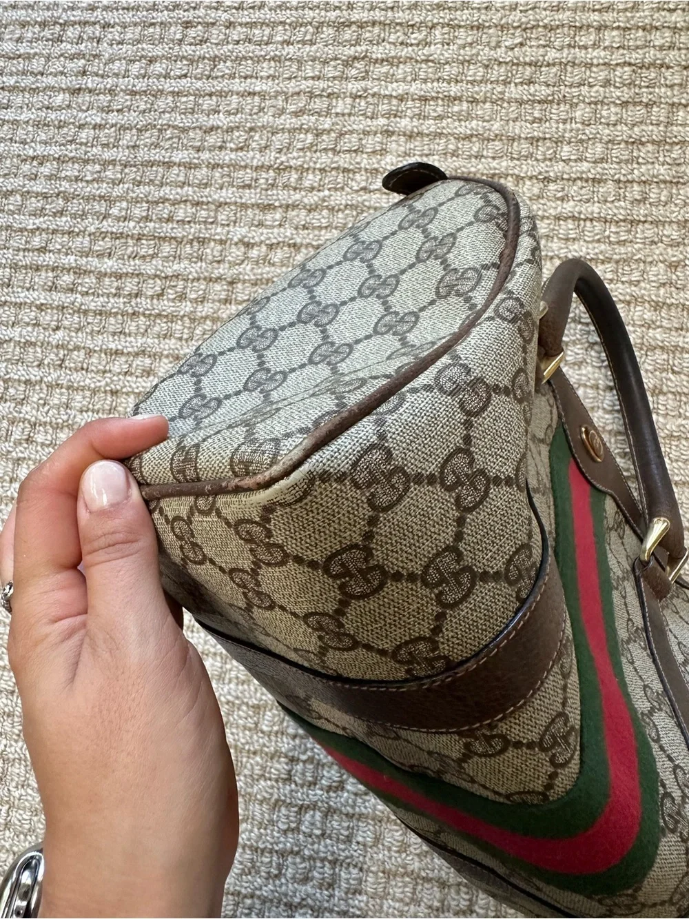 Authentic Gucci Vintage 80s Supreme GG Handle Leather Boston Doctor Bag